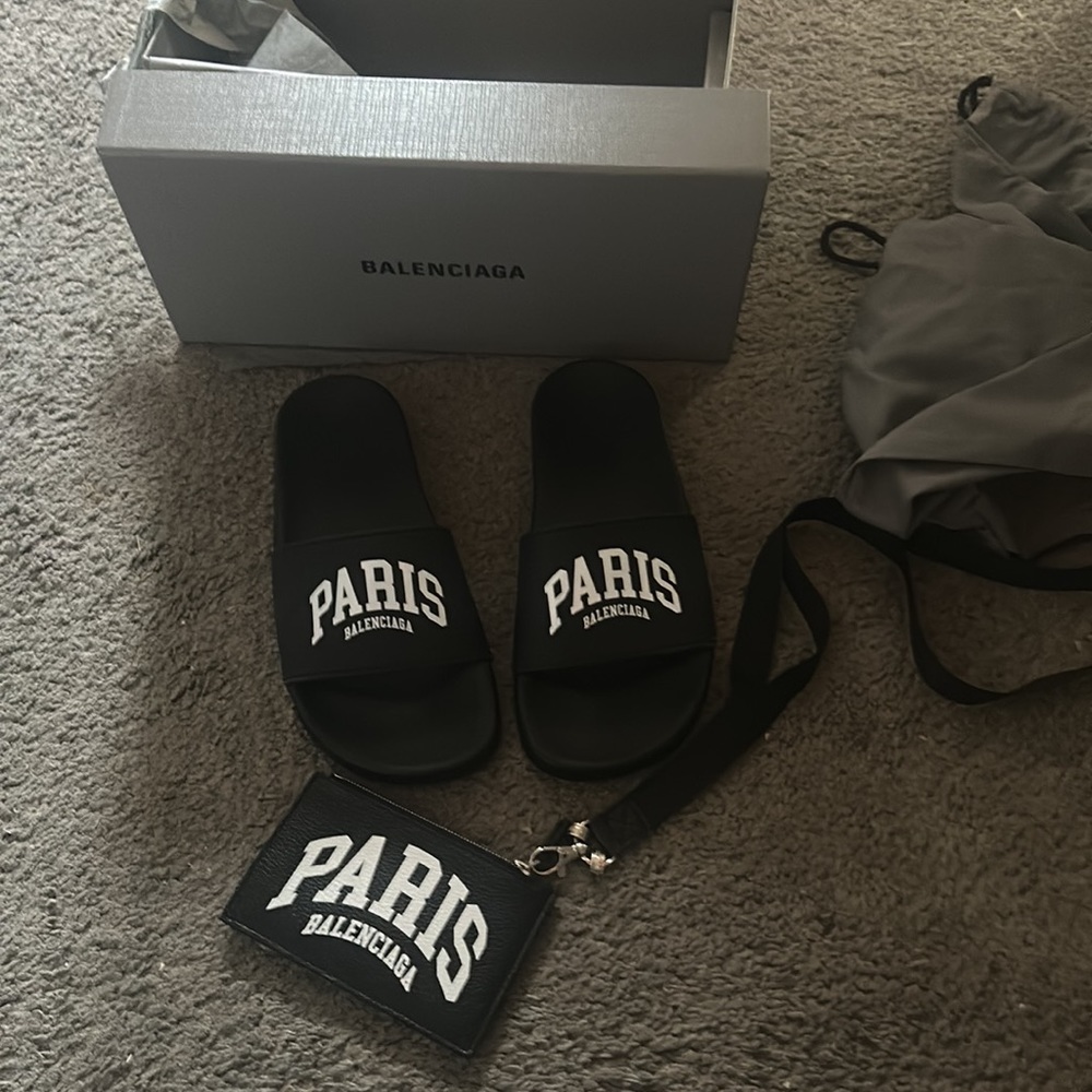 BALENCIAGA SET: CARD HOLDER WITH STRAP AND PANDORA CHARMS AND MATCHING SLIDES 8